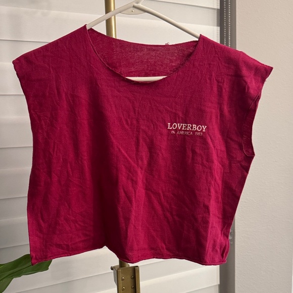 Vintage 1983 Original LOVERBOY Tour Pink Crop Top Shirt Size M - Picture 1 of 6